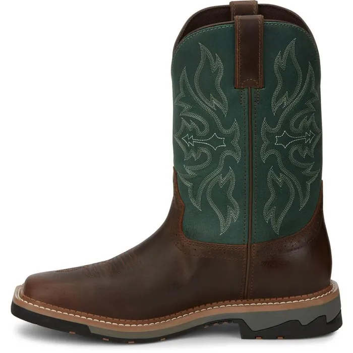 Work Men Justin Boots Bolt 11034 Sqaure Toe Waterproof Work Boot Tan
