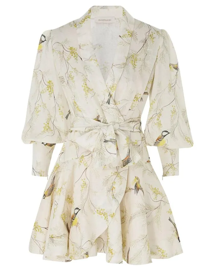Zimmermann Clothing Wrap Mini Dress Acacia Birds 8211 Women