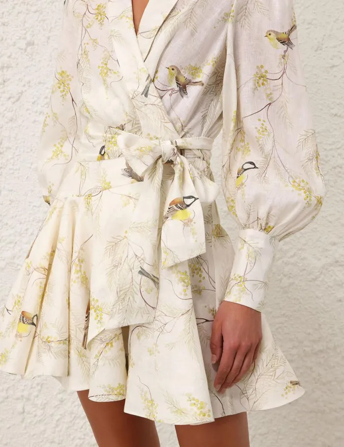 Zimmermann Clothing Wrap Mini Dress Acacia Birds 8211 Women