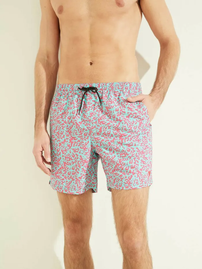 Abstract Swim Trunks FuchsiaBlue Pixel Men Swim GUESS