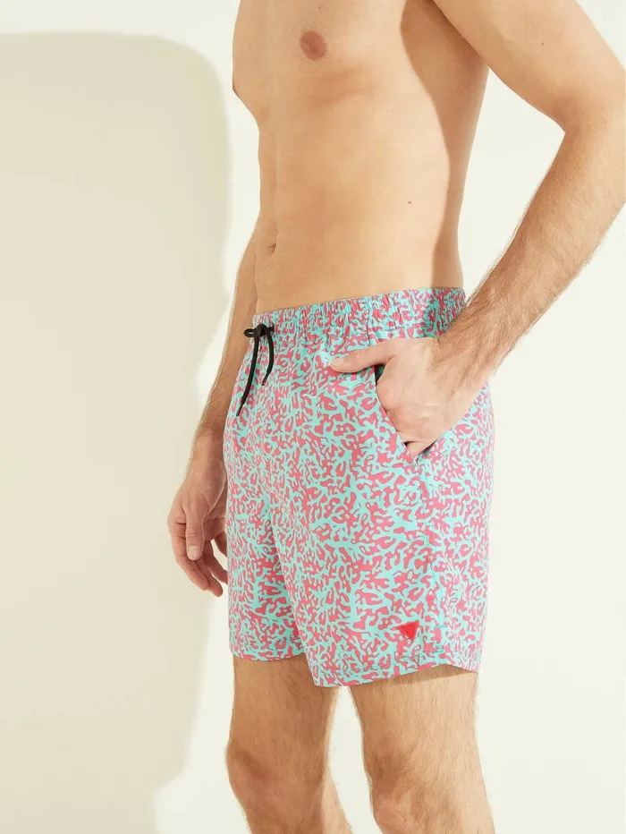 Abstract Swim Trunks FuchsiaBlue Pixel Men Swim GUESS