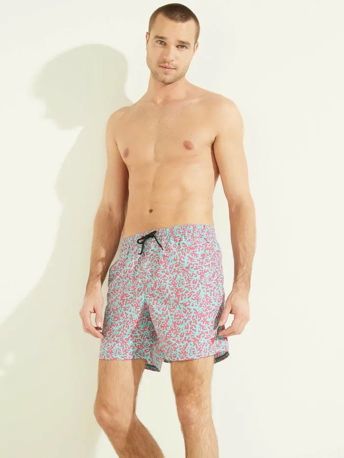 Abstract Swim Trunks FuchsiaBlue Pixel Men Swim GUESS