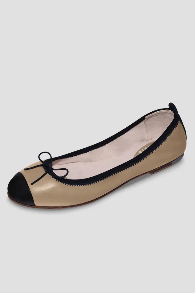 Adult Bloch Ladies Rigel Ballet Flats Capuccino Black Leather Ballet Flats