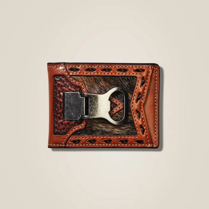 Bags and Wallets Men Ariat Bifold Wallet Basketweave Calf Hair Tan