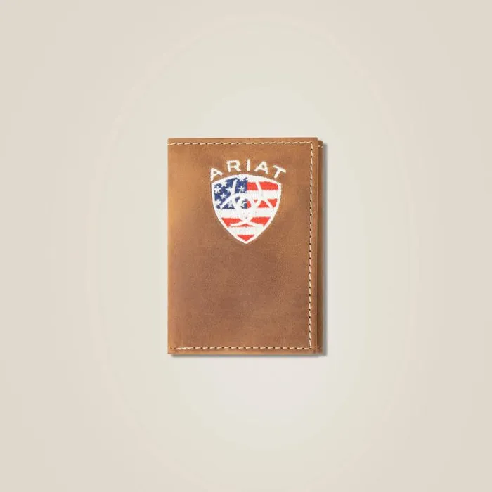 Bags and Wallets Men Ariat Flag Shield Trifold Wallet Brown