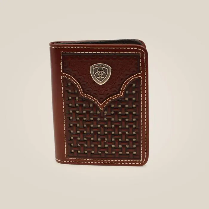 Bags and Wallets Men Ariat Lattice Embossed Bifold Wallet Brown