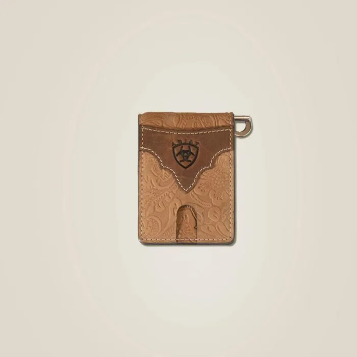 Bags and Wallets Men Ariat Tooled Leather Clip Wallet Brown