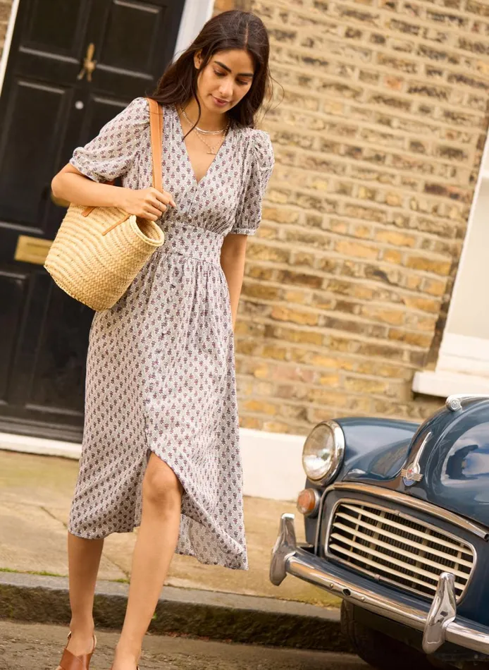 Baukjen Holly Dress Navy Sprig Woodblock Clothing