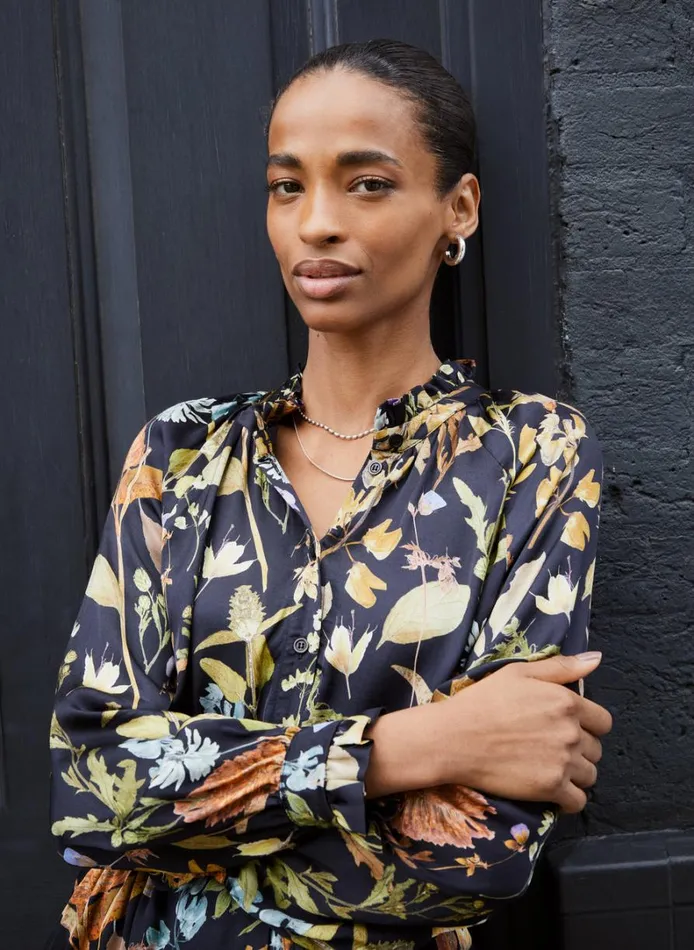 Baukjen Luna Printed Long ShirtDress Black Botanical Clothing