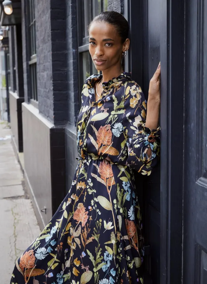 Baukjen Luna Printed Long ShirtDress Black Botanical Clothing