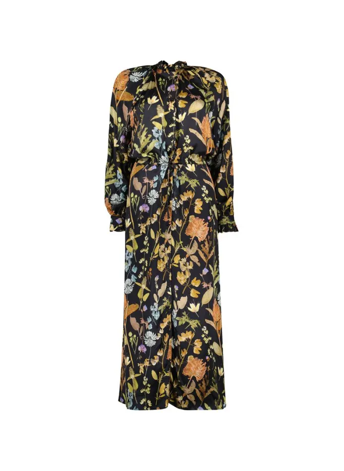 Baukjen Luna Printed Long ShirtDress Black Botanical Clothing