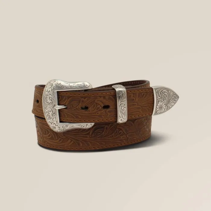 Belts Men Ariat Leaf Emboss Belt Brown