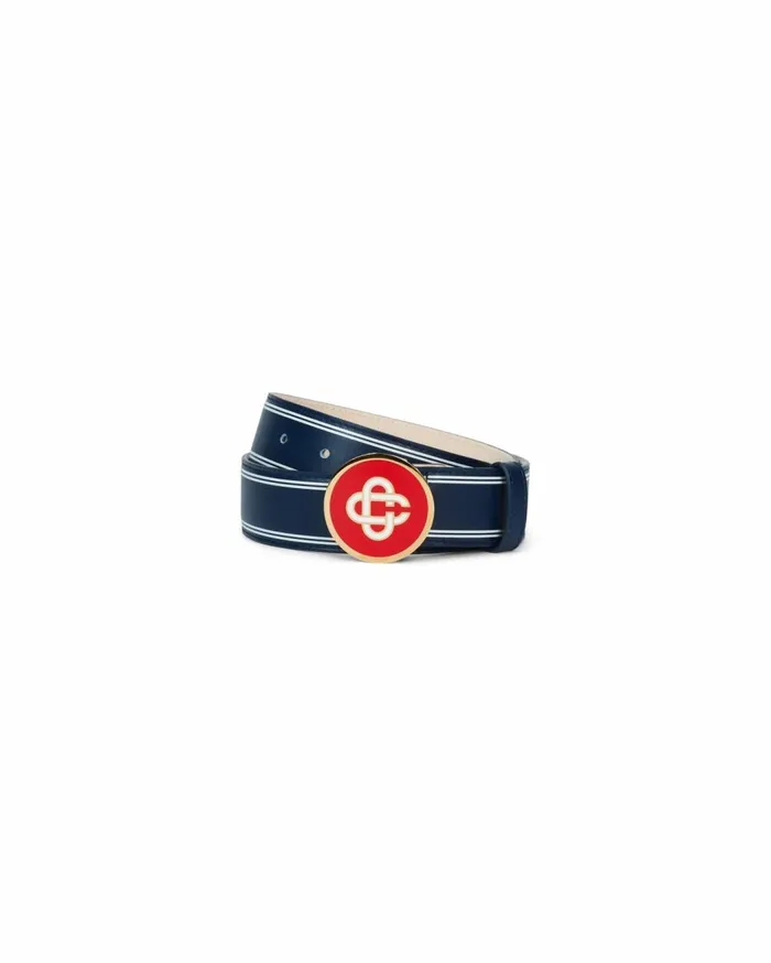 Belts MenWomen Casablanca Paris Navy Monogram Logo Navy Leather Belt