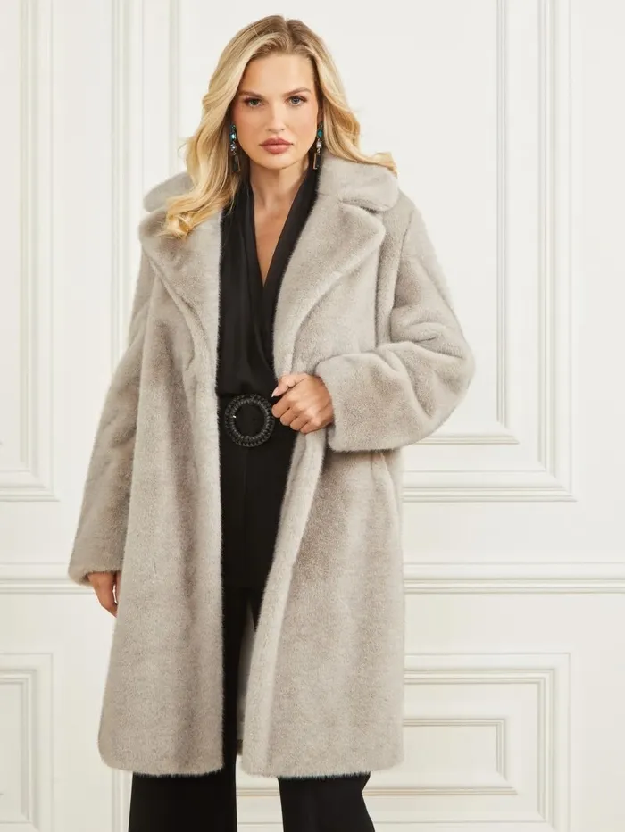 Bianca FauxFur Coat Grey Pearl Multi Women Jackets and Coats GUESS