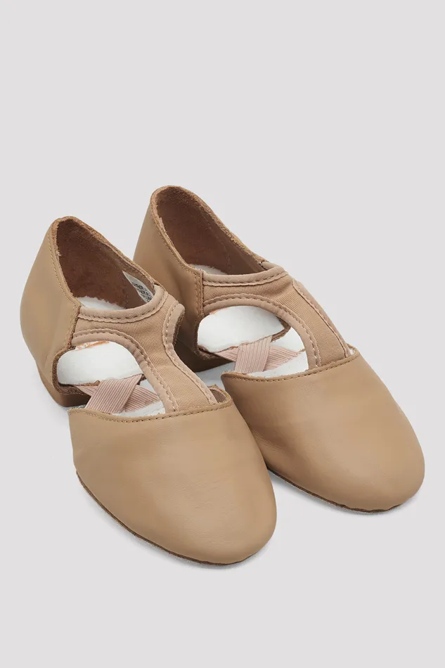 Bloch Teaching Adult Ladies Elastosplit Grecian Teaching Shoes Tan Leather