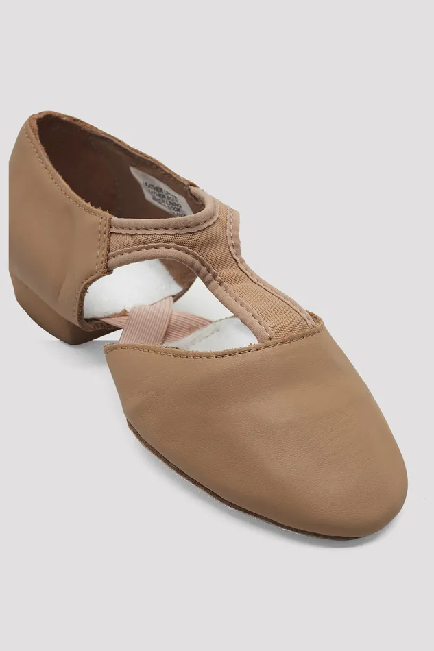 Bloch Teaching Adult Ladies Elastosplit Grecian Teaching Shoes Tan Leather