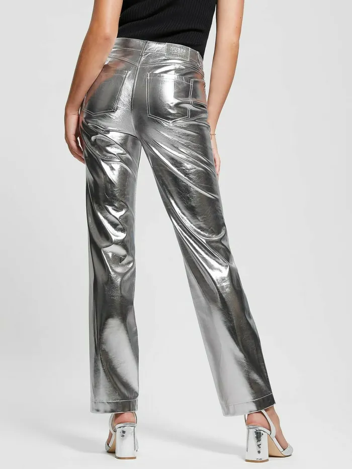 Bottoms Ambra Metallic FauxLeather Pants Metallic Silver 8211 GUESS Women
