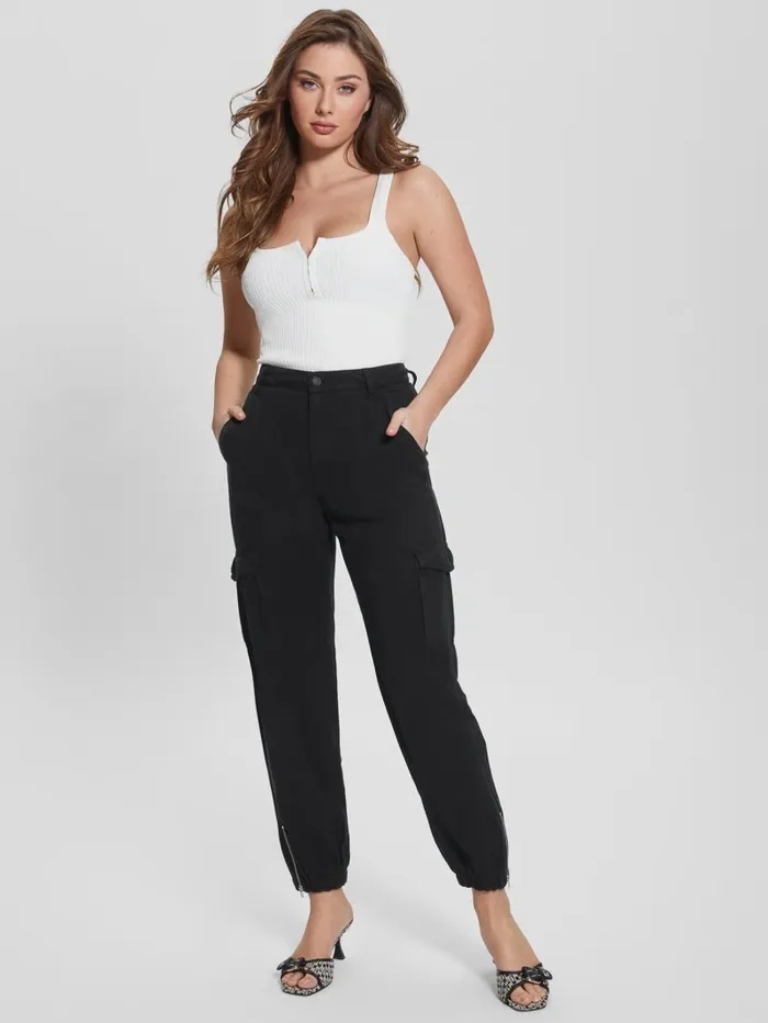 Bottoms GUESS Women Bowie Chino Cargo Pants Jet Black Multi