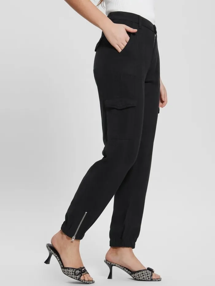 Bottoms GUESS Women Bowie Chino Cargo Pants Jet Black Multi
