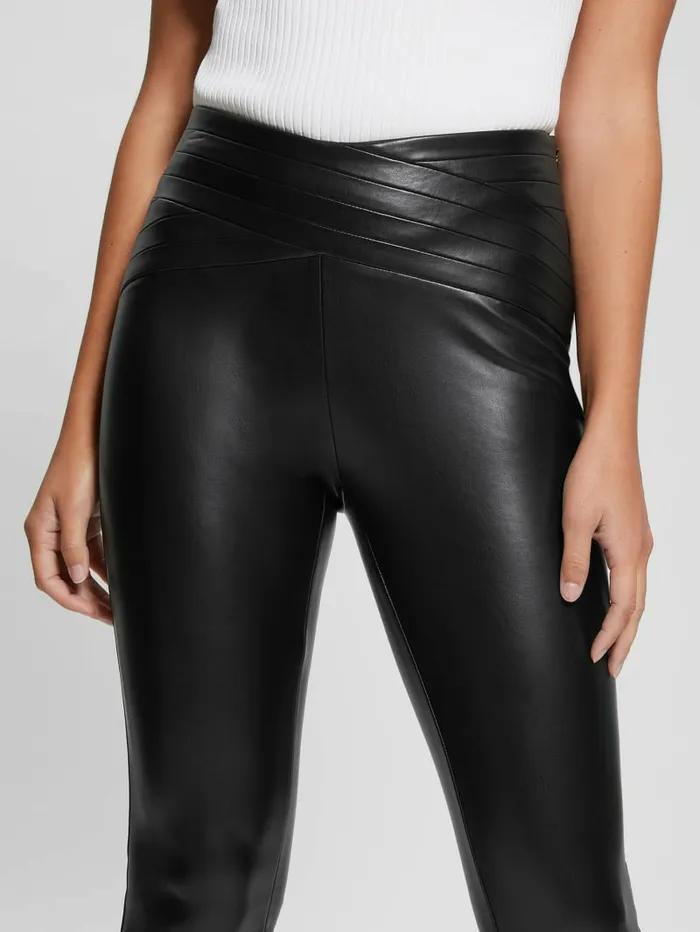 Bottoms Women GUESS Dana FauxLeather Pleated Waist Pants Jet Black Multi