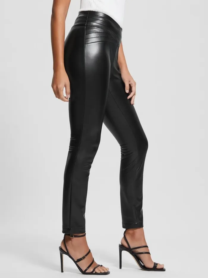 Bottoms Women GUESS Dana FauxLeather Pleated Waist Pants Jet Black Multi