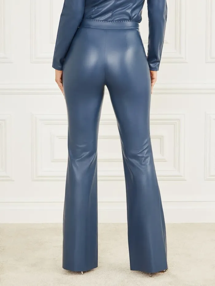 Bottoms Women Hype FauxLeather Flared Pant Dark Denim GUESS