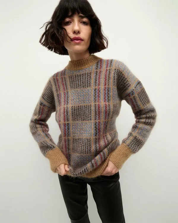 Bristol Plaid Sweater Russet Multi Women Veronica Beard Sweaters