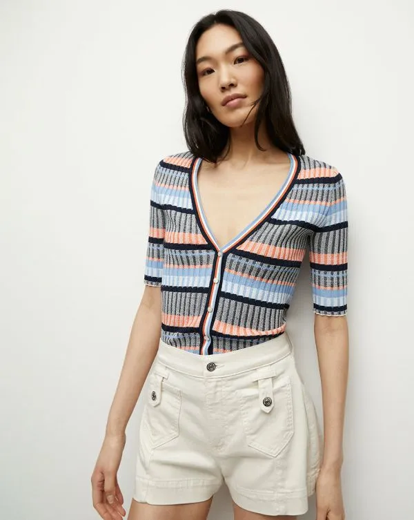Calliope Ribbed Cardigan Blue Multi Women Veronica Beard Sweaters