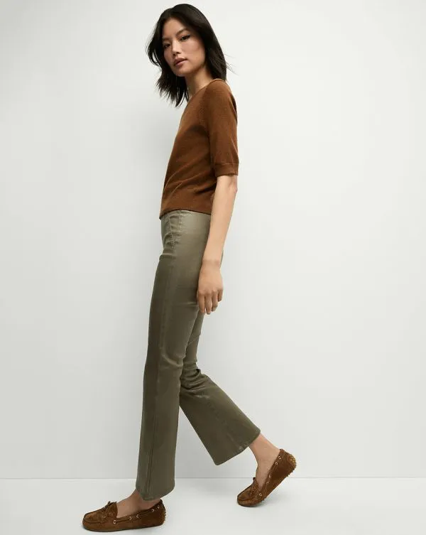 Carson Coated OffDuty KickFlare Jean Army High Gloss Women Veronica Beard Jeans
