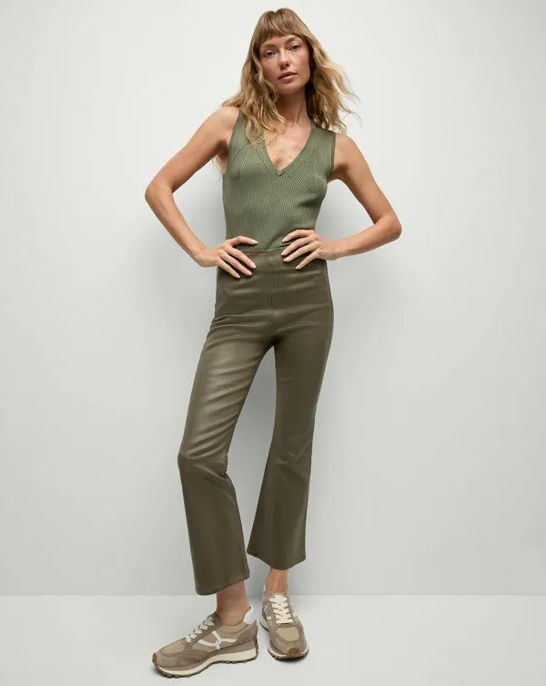 Carson Coated OffDuty KickFlare Jean Army High Gloss Women Veronica Beard Jeans