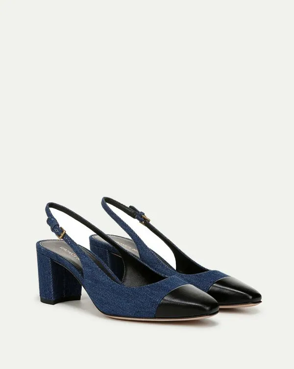 Cecile Denim CapToe Slingback Pump Denim Blueandblack Women Veronica Beard Shoes