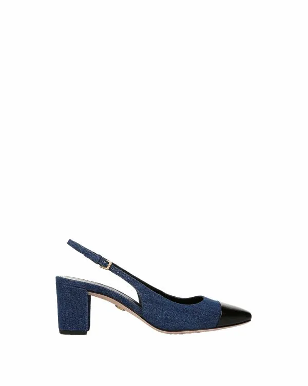 Cecile Denim CapToe Slingback Pump Denim Blueandblack Women Veronica Beard Shoes