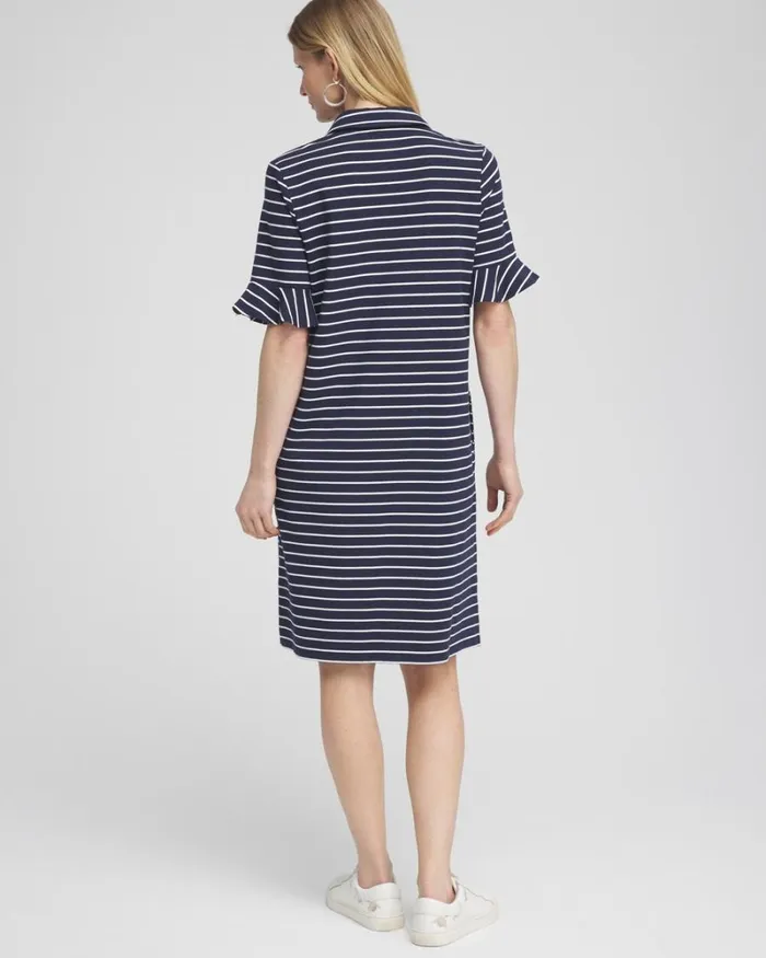 Chico039s Activewear Zenergy UPF Knit Stripe Ruffle Sleeve Polo Dress Classic Navy 8211 Clothing Chico039s Activewear Zenergy UPF Knit Stripe Ruffle Sleeve Polo Dress Classic Navy 8211 Clothing