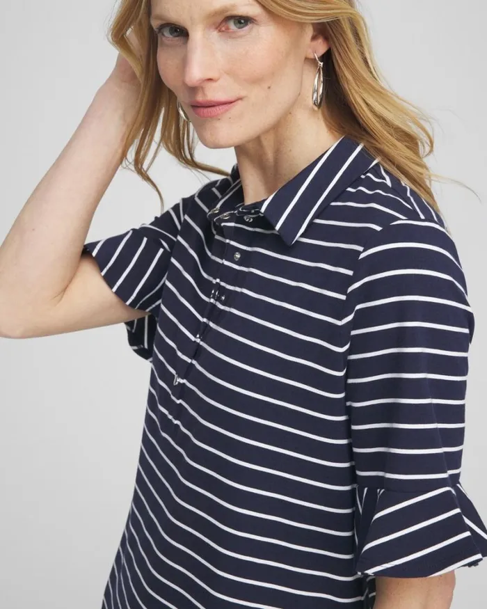 Chico039s Activewear Zenergy UPF Knit Stripe Ruffle Sleeve Polo Dress Classic Navy 8211 Clothing Chico039s Activewear Zenergy UPF Knit Stripe Ruffle Sleeve Polo Dress Classic Navy 8211 Clothing