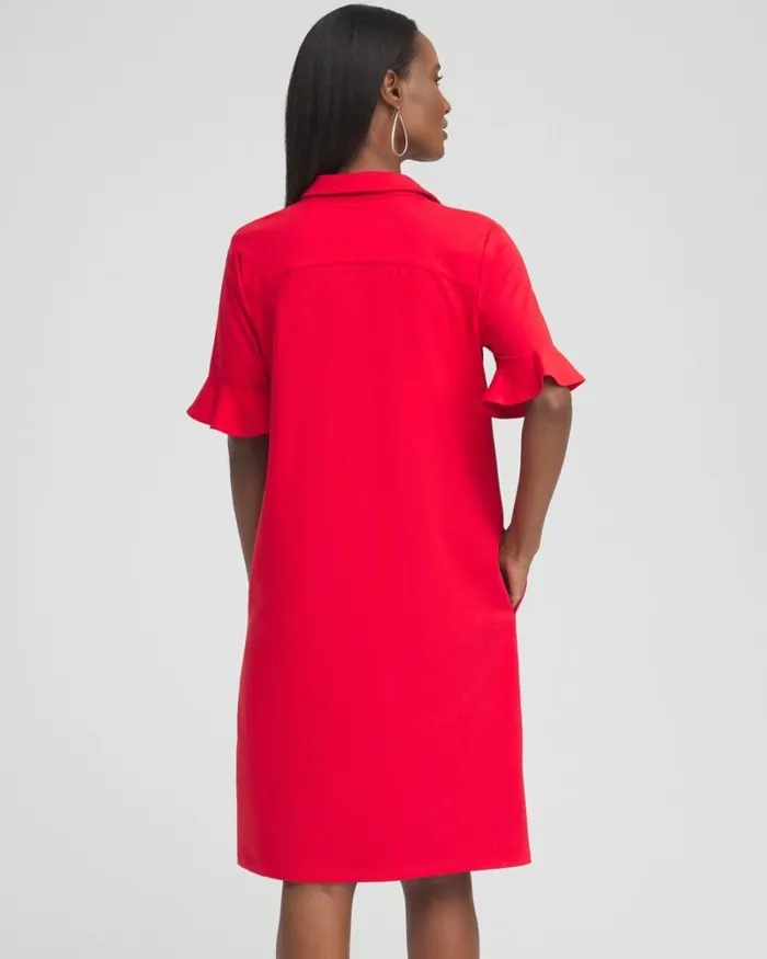 Chico039s Activewear Zenergy UPF Ruffle Sleeve Polo Dress Madeira Red 8211 Clothing