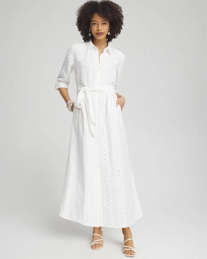 Chico039s Dresses Linen Lace Shirt Dress Alabaster 8211 Clothing