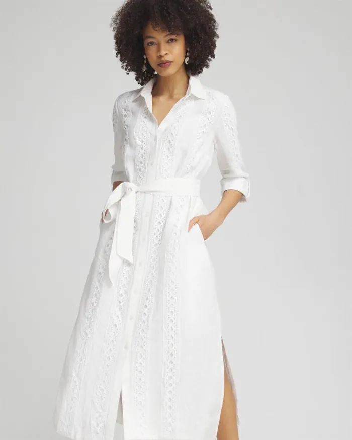 Chico039s Dresses Linen Lace Shirt Dress Alabaster 8211 Clothing