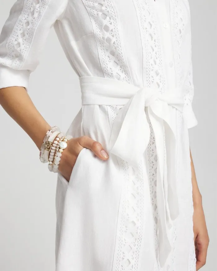 Chico039s Dresses Linen Lace Shirt Dress Alabaster 8211 Clothing