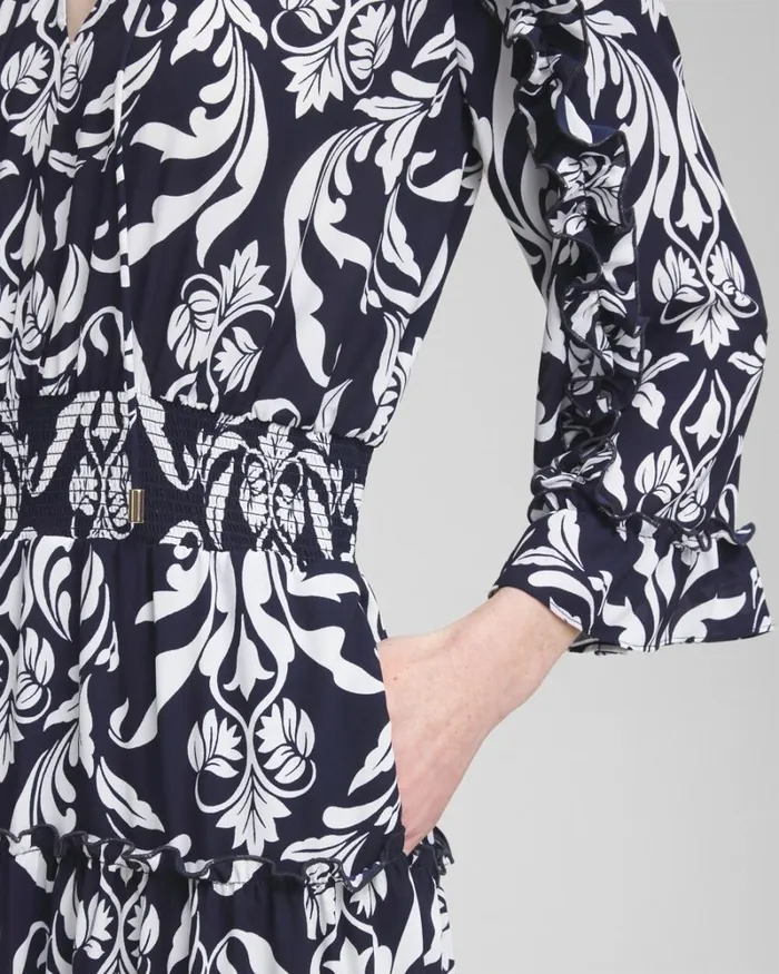 Chico039s Dresses Scrolls Ruffle Bell Sleeve Dress Classic Navy 8211 Clothing Chico039s Dresses Scrolls Ruffle Bell Sleeve Dress Classic Navy 8211 Clothing