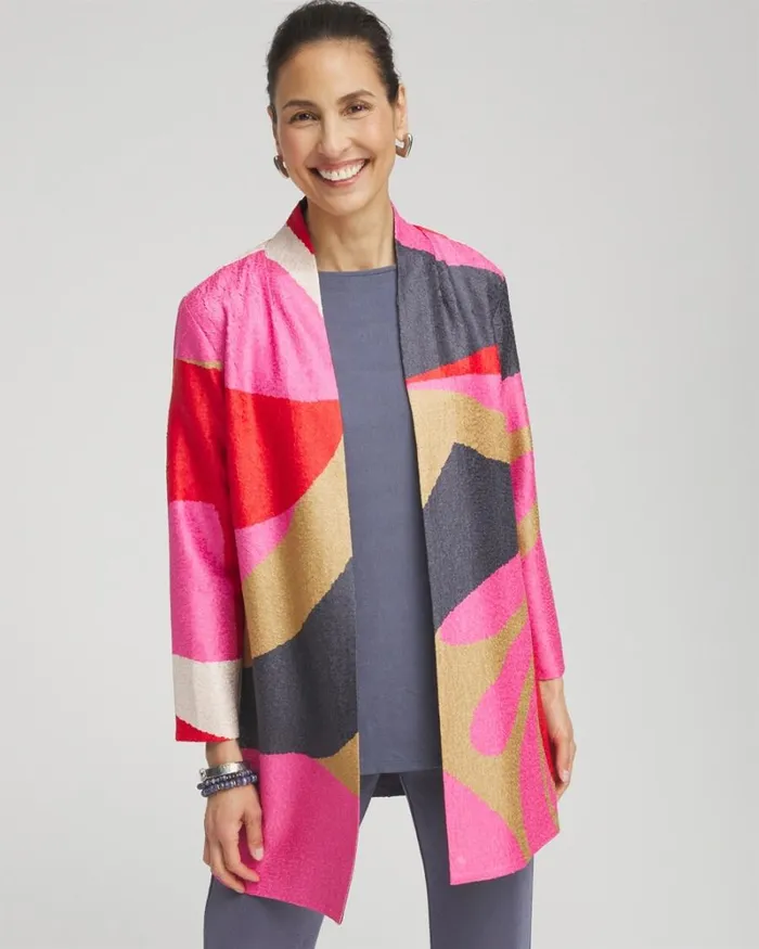 Chico039s Jackets and Coats Travelers Collection Abstract Crushed Jacket Watermelon Punch 8211 Clothing
