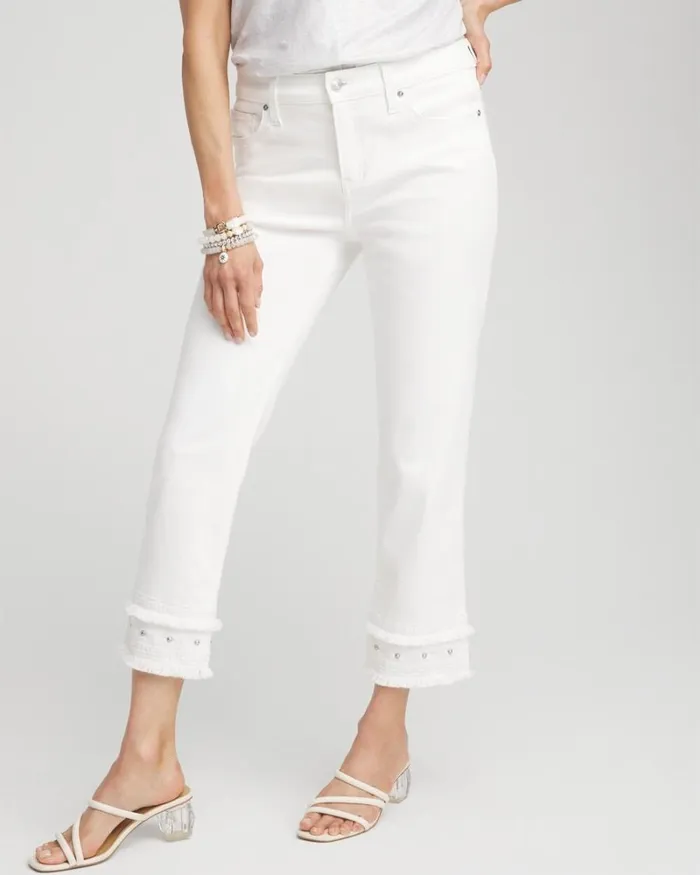 Chico039s Jeans and Denim No Stain Embellished Girlfriend Cropped Jeans Alabaster 8211 Clothing