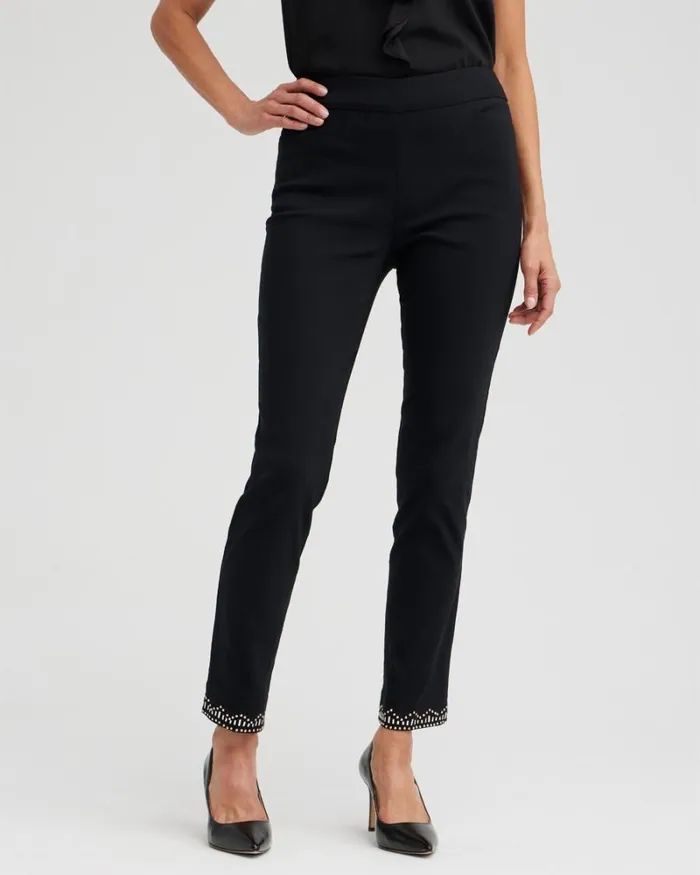 Chico039s Pants Brigitte Embellished Hem Ankle Pants Black 8211 Clothing