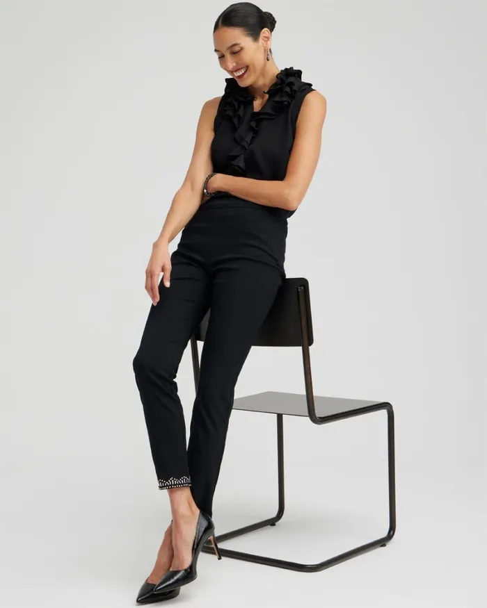 Chico039s Pants Brigitte Embellished Hem Ankle Pants Black 8211 Clothing