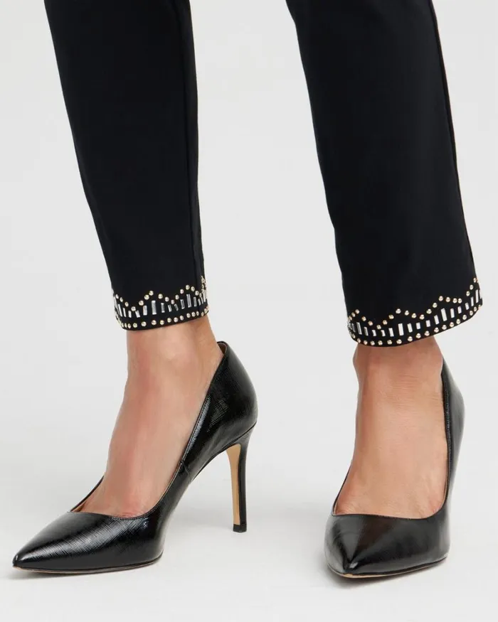 Chico039s Pants Brigitte Embellished Hem Ankle Pants Black 8211 Clothing