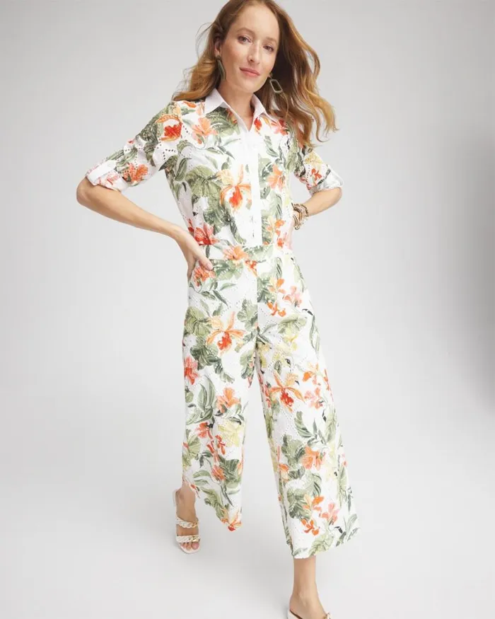 Chico039s Pants Floral Eyelet Culotte Pants Alabaster 8211 Clothing