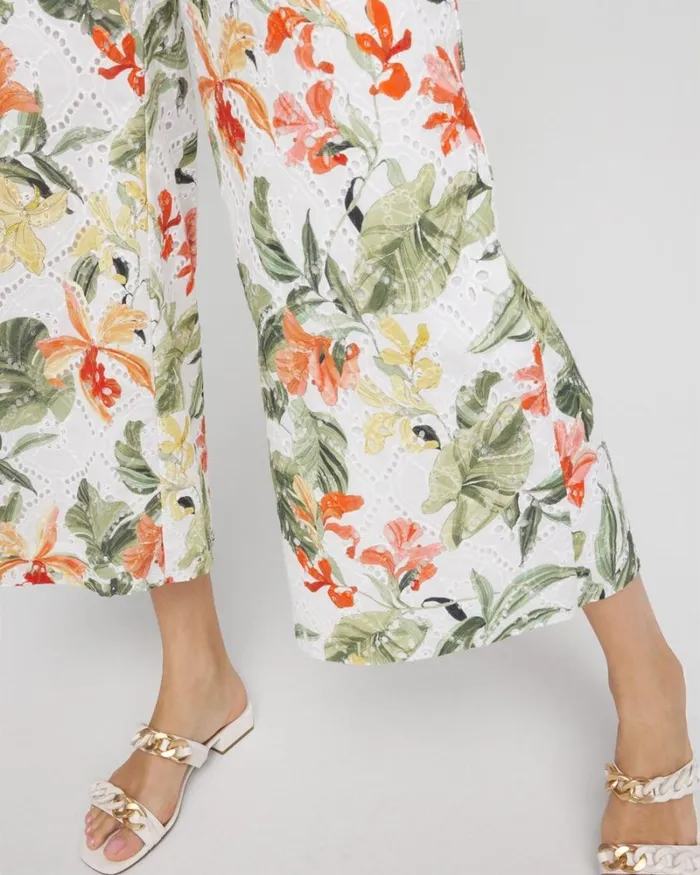Chico039s Pants Floral Eyelet Culotte Pants Alabaster 8211 Clothing