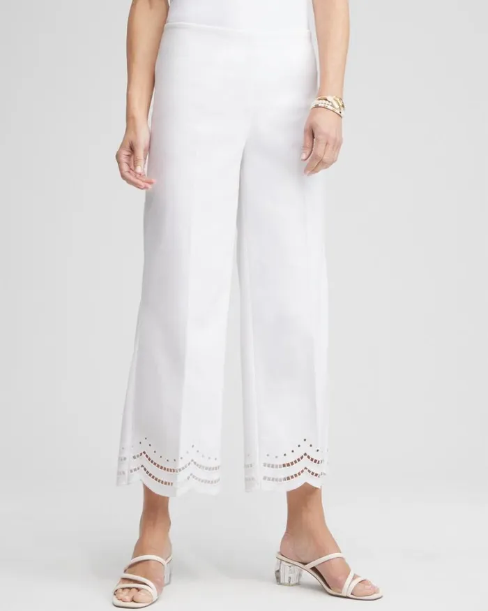 Chico039s Pants Juliet Eyelet Hem Culotte Pants Alabaster 8211 Clothing