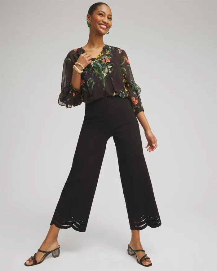 Chico039s Pants Juliet Eyelet Hem Culotte Pants Alabaster 8211 Clothing