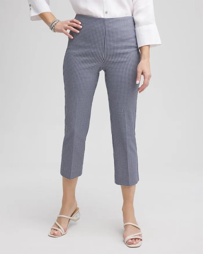 Chico039s Pants Juliet Gingham Straight Crops Alabasterblue 8211 Clothing