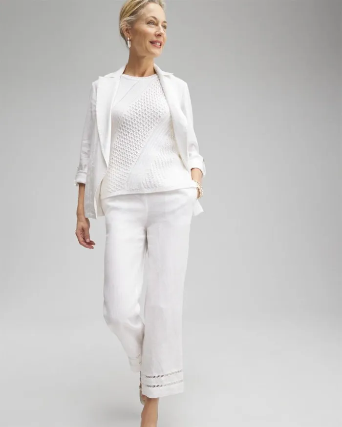 Chico039s Pants Linen Ladder Trim Cropped Pants Alabaster 8211 Clothing